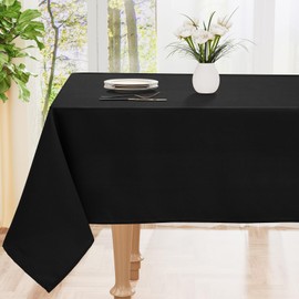 smiry Table Cloth Wipe Clean Rectangular 140x200 cm, Wipeable Water Resistant Polyester Tablecloth, Washable Fabric 6 to 8 Seater Dining Table Cover for Kitchen Indoor Outdoor, Black