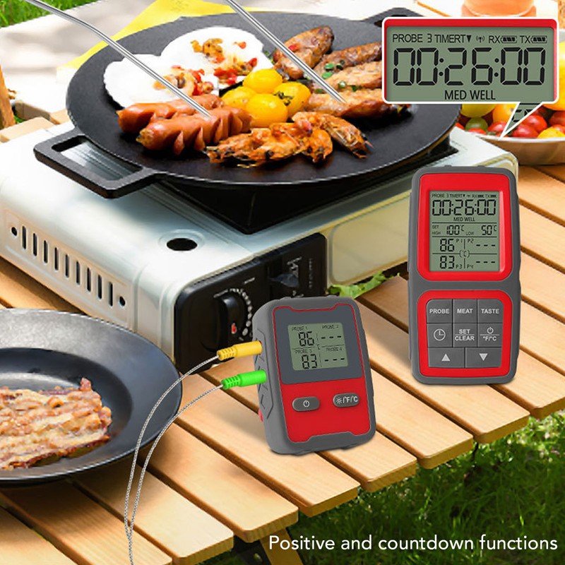 500ft Wireless Meat Temperature Meter High Accuracy LCD Backlit Temperature