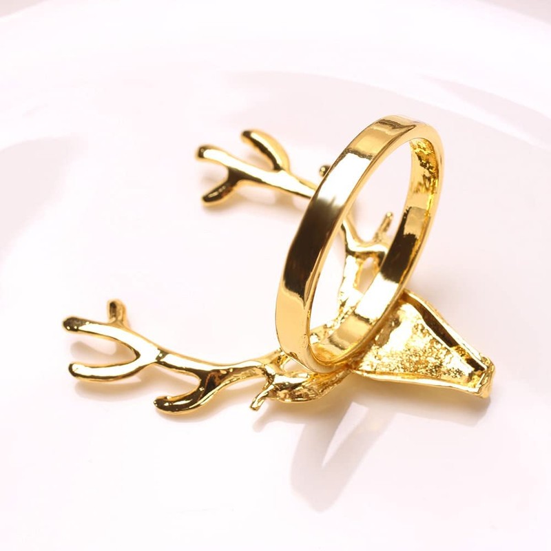 CENPEK 6pcs Gold Deer Napkin Rings Holders for Wedding Home