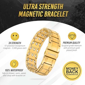 MagnetRX MagnetRX? 3X Strength Titanium Magnetic Bracelet C Magnetic Bracelets for Men C Premium Fold-Over Clasp and Adjustable Length with Sizing Tool (Gold)