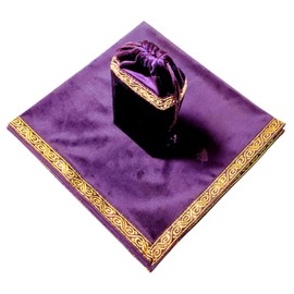 ATAK Tarot Cloth with Pouch [Professional Specifications, Increase Your Space Taxial] Large Size 23.6 x 23.6 inches (60 x 60 cm), Velvet (Purple (Gold Trim))