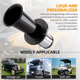 Cenzhiwen Horn 12V Kit, Antique Classic Car Hot Rod Aooga Ahooga Horn with Wire and Button, Air Horn Vintage Old Style School Horn for Truck Golf Cart Car（black）