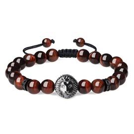 COAI Lion Red Tiger Eye Stone Beaded Bracelet for Men Women