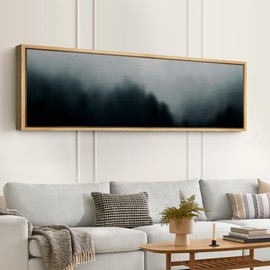 SIGNFORD Large Framed Canvas Print Wall Art Misty Forest Silhouette Dark Green Gradient Illustrations Modern Art Calm Warm for Living Room, Bedroom, Office - 60"x20"