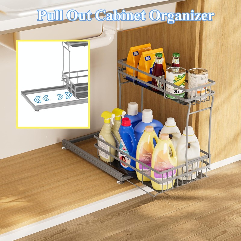 Zufudo 1 Pack Under Sink Organizers and Storage, 2 Tier