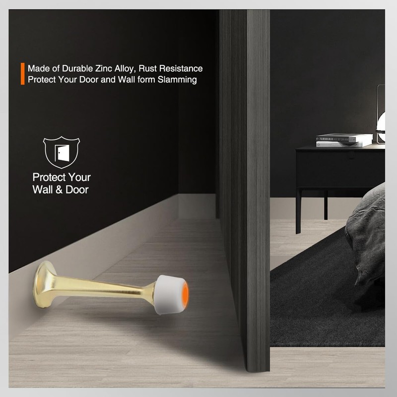 KOVOSCH 6 Pack Gold Solid Rigid Door Stops - Heavy
