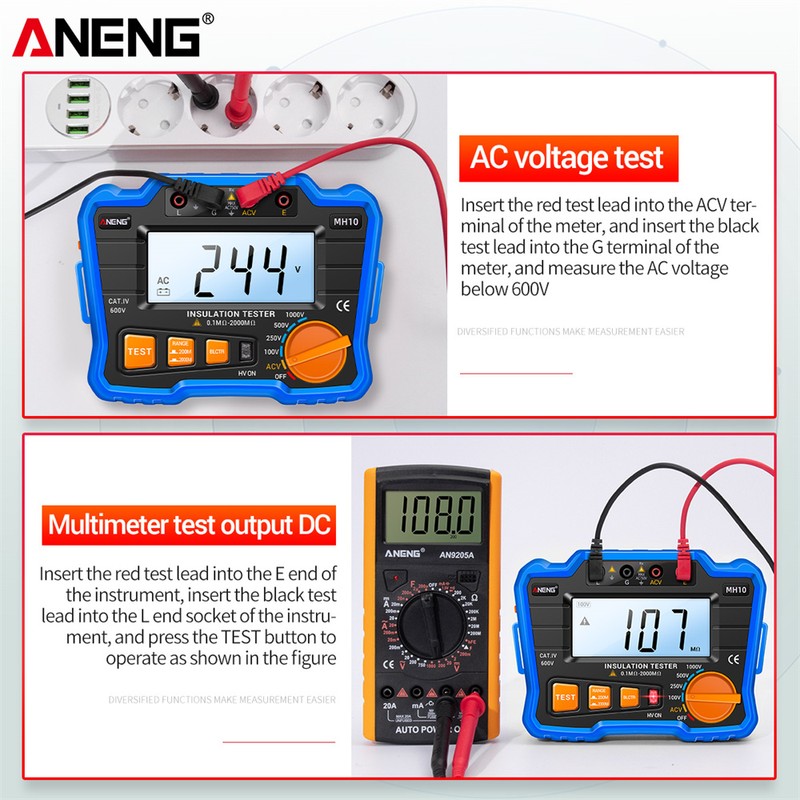 Insulation Resistance Tester 100V/ 250V/ 500V/ 1000V Resistance Tester with