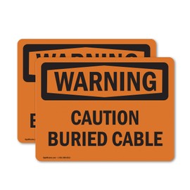 (2 Pack) Caution Buried Cable OSHA Warning Sign 5 Inch X 3.5 Inch Vinyl Label Decal Sticker Weather Resistant, UV Protected for Workplace, Business, and Construction Site, Made in the USA