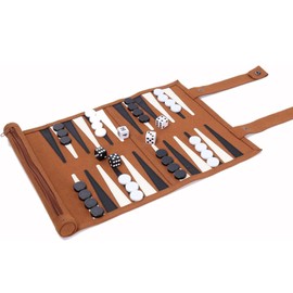 Backgammon Set, Roll Up Travel Backgammon Board Game for 2 Players, Luxury Leather Classic Backgammon Set for Board Game(Brown)
