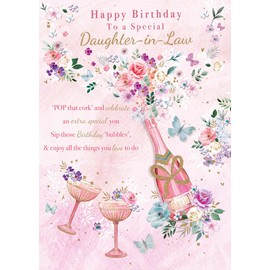 Daughter-in-Law Birthday Card - Special Daughter-in-Law - Champagne and Butterflies - Floral Design - Made in the UK - Eco-Friendly