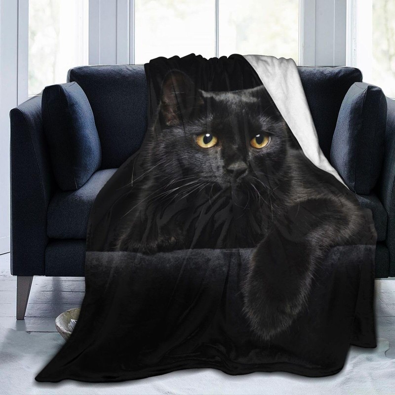 Black Cat Flannel Throw Blanket Lightweight Soft Warm Bed Throws