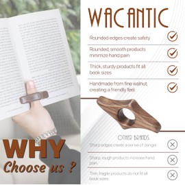 WACANTIC Walnut Book Page Holder - Smooth Finish Wood Reading Accessory, Ideal Reader Gift for Women, Thumb Page Holder (Small), Brown