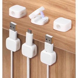 Magnetic Cable Holder, 6 Pcs Charger Holder, Magnetic Cable Clips, Wire Holders for Cables, Nightstand, Office, Home Desktop, Wall, car, White