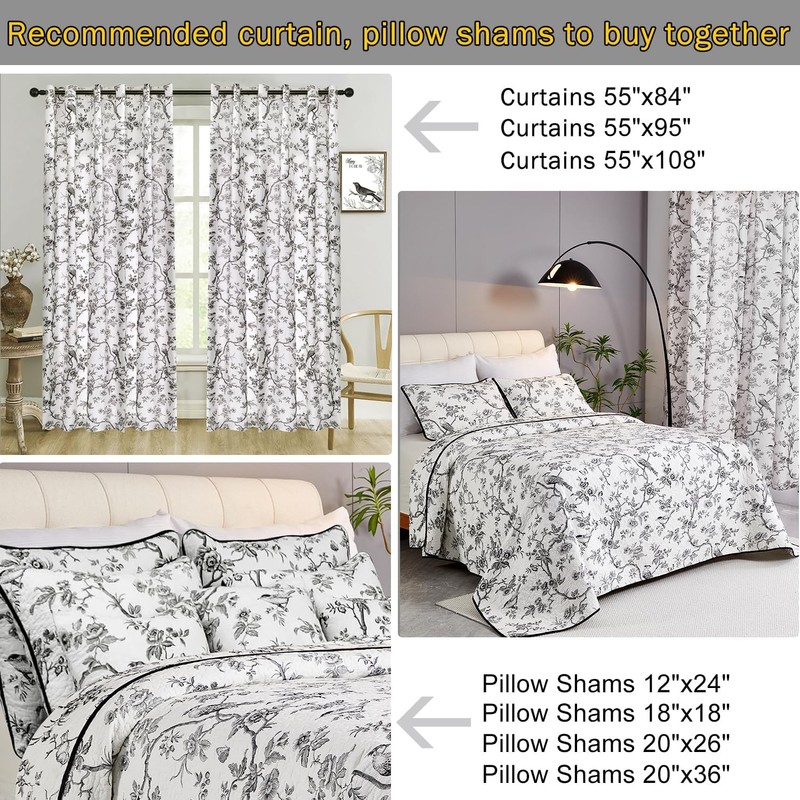 EVENHUG 100% Cotton Quilt Twin Size Black Bird Bedding Set