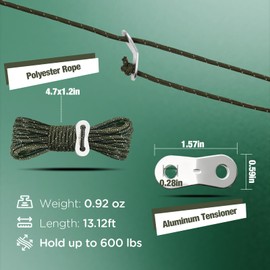 JAICOM 8 Pack 4mm High-Reflective Outdoor Guy Lines, Ultralight Tent Cords with Aluminum Adjuster Tensioner, Camping Rope for Tarp Tent Canopy Shelter, Hiking, Backpacking