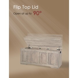DINZI LVJ Storage Chest, 47.2”Wooden Storage Box with 2 Safety Hinges, Entryway Storage Bench with Flip-Top, Large Storage Trunk for Living Room, Bedroom, Easy Assembly, Greige