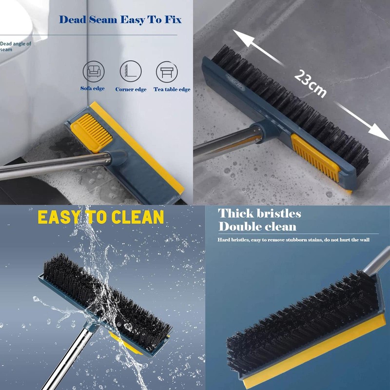 Floor Scrubber Brush, Telescopic Handle 2 in 1 Scraper Brush,