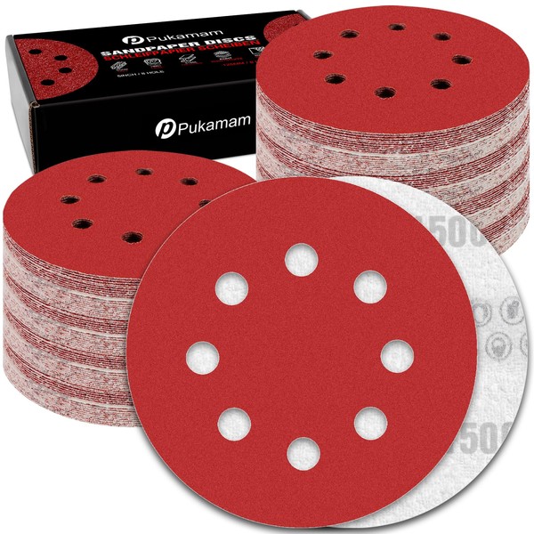 Pukamam 120 Pcs 5 inch Sanding Discs 1500 Grit 8