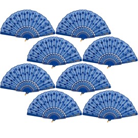 QIRMIZI 8 Pcs Handheld Spanish Fans – Foldable Fans for Women – Bulk for Parties, Weddings, Church, Dancing, Music Festivals, Carnivals, EDM Events Decoration,Royal Blue