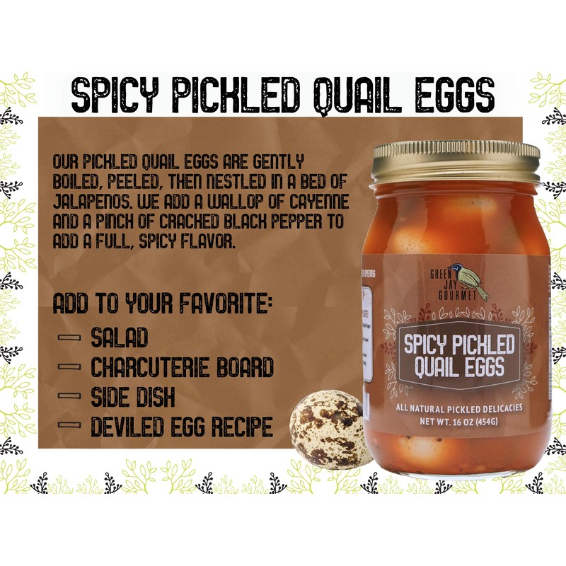 Green Jay Gourmet Spicy Pickled Quail Eggs in a Jar