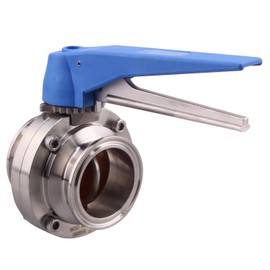 DERNORD Butterfly Valve with Blue Trigger Handle Stainless Steel 304 Tri Clamp Clover (2inch Tri Clamp Butterfly Valve)