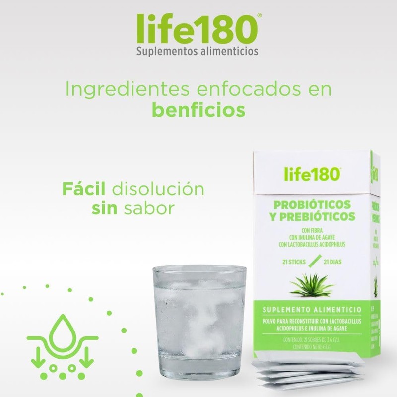 Life180 Probióticos y Prebióticos con Inulina de Agave, 21 Sticks