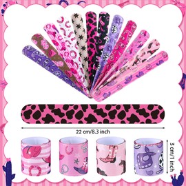 Junkin 48 Pcs Horse Party Favors Kids Western Party Slap Bracelets Disco Pink Cowgirl Cowboy Gifts Wristbands for Western Theme Birthday Party Supplies Stuffers Last Rodeo Bachelorette Prizes