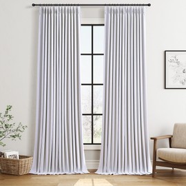 Joywell - Cortinas plisadas de lino 100% opacas de 112 pulgadas de largo para oscurecer la sala de estar, cortinas térmicas de recámara con ganchos, reducción de ruido, plisadas, cortinas de lino