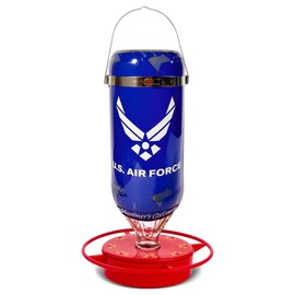 Hummer's Galore, United States Armed Forces Hummingbird Glass Feeder with UV Resistant Plastic Wrap for Outdoors Hanging Ant and Bee Proof, 32 oz (US Air Force)