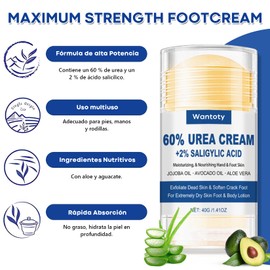 Wantoty Crema para Pies con Urea 60: Crema para Pies Resecos y Agrietados - Exfoliante para Pies, Piel Seca, Agrietada y Callosidades