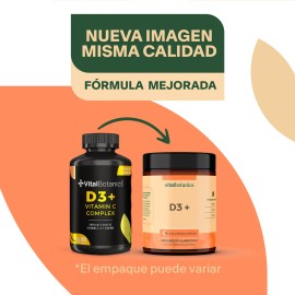☀️🌿 Vitamina D3+ con Vitamina C & Jengibre | 200 Cápsulas | VitalBotanics | Sistema Inmune & Salud Ósea