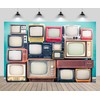 CHNYWORK 7ftx5ft Retro TV Backdrop Wooden Television Stand with TV