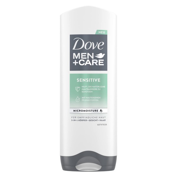 Dove Men+Care 3-in-1 Duschgel Sensitive Duschbad für Körper, Gesicht und Haar dermatologisch getestet 250 ml 1 Stück