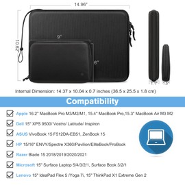 FINPAC Hard Laptop Sleeve with Accessory Pouch Compatible with 15.3 inch MacBook Air M4 M3 M2 2025 2024, 16.2 inch MacBook Pro M4/M3/M2/M1 Pro/Max, Waterproof Case for Surface Laptop/Book, Black