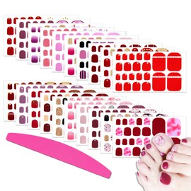 SILPECWEE Toe Nail Polish Strips Red Full Nail Wraps for Women Self Adhesive Nail Polish Stickers Gel Nail Strips Toenails Nail Art Decoration with 1pc Nail File (20 Sheets)
