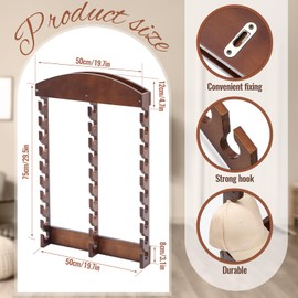 Wonderjune Wooden Hat Racks for Baseball Caps, 30 Slots, Baseball Hat Display Racks Vertical Wall Vertical Cap Holder, Organizer Wood Cap Hanger for Bedroom Living Room Entryway, Brown