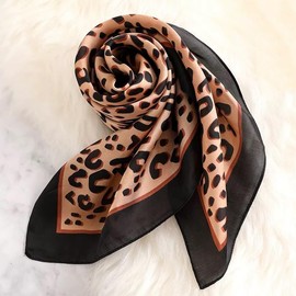 Womens Leopard Print Silk Scarf for Women Animal Hair Head Scarf Satin Bandana Square Neck Scarf for Women Silk Headscarf French Neckerchief Vintage Chiffon Scarf for Women Handbag Accessories
