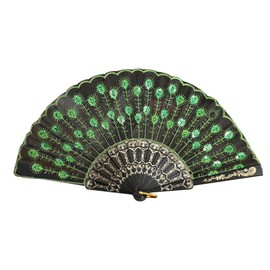 MAGICLULU Peacock Hand Fans, Vintage Folding Hand Fan Fabric Fan Embroidered Fan, Lace Handheld Fan Chinese Japanese Style Fan for Wedding Dancing Party Favors Green
