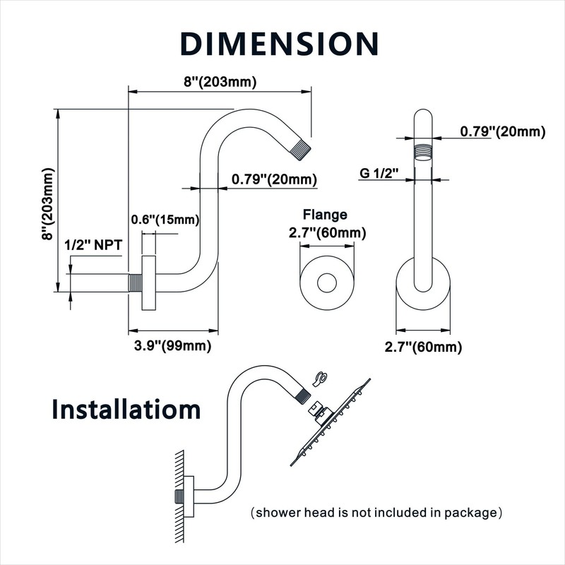 8 Inches S-shape Wall Mount Shower Arm and Flange, Champagne