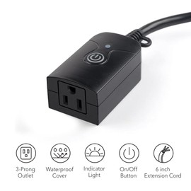 HBN Outdoor Indoor Wireless Remote Control 3-Prong Outlet Weatherproof Heavy Duty 15 A Compact 1 Remote 1 Outlet with Remote 6-inch Cord 100ft Range ETL Listed (Battery Included)