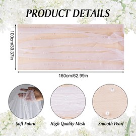 HICOHAND Pearl Tulle Table Runner White Pearl Chiffon Lace Table Cloth Wedding Arch Decoration Birthday Party Table Decoration 160x100cm/63x39inch