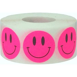 Happy Face Stickers Fluorescent Pink Happy Face Labels 1 Inch 500 Total Adhesive Stickers