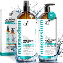 Magnesium Oil Spray 12oz with Body Massage Lotion 8oz Set for Muscle Relief Relaxation Leg & Joint Care Topical Non-Itchy Extra Strength Cream
