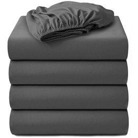 Hotella 4 Pack 100% Microfiber California King Size Fitted Sheet Only, 72"x84" Hotel Quality Deep Pocket Bottom Sheet for 14" Matress, Machine Washable, Non-Fade, Snug Fit & Stay in Place, Dark Gray