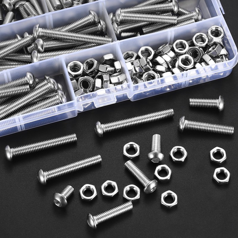 M6 Screws Set, 148 Pieces Rounded Head Hex Screws with