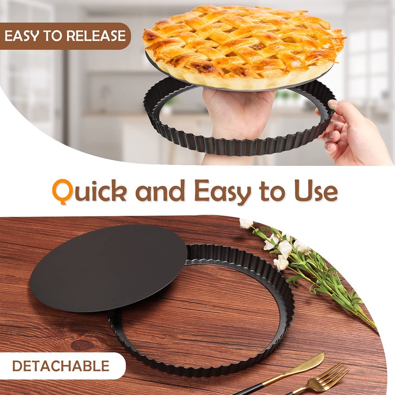 Quiche Pan,Tart Pan,28cm Flan Tins with Loose Base,Fluted Tart Tin,Flan