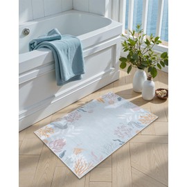 Seavish Coastal Blue 2x3 Rug, Small Nautical Bathroom Rugs, Non Slip Ocean Themed Floor Door Mat Indoor Entrance, Machine Washable Abstract Throw Rugs for Kitchen Sink Laundry Room Bedroom Entryway