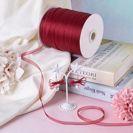 KISSITTY 500 Yards 1/4" Sheer Organza Ribbon Craft Decorative Ribbon Dark Red Gift Wrapping Ribbons for Wedding Party Holiday Home Garment Decorations Floral Bouquets Bows Crafts Ornaments