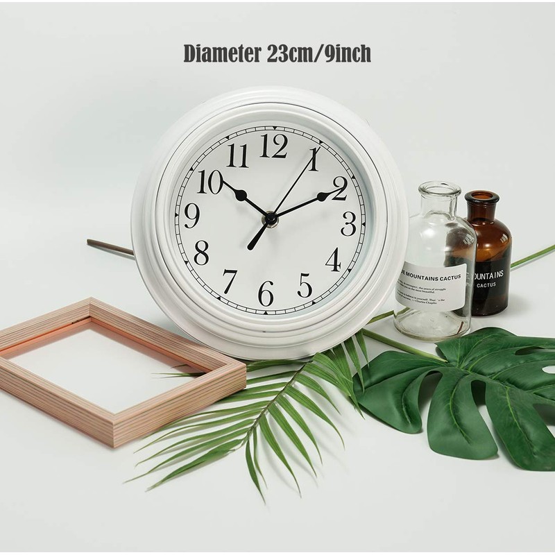 Topkey Silent Wall Clock Kitchen 9 Inch Retro Non-ticking Decorative