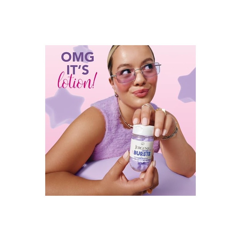 Jergens Lavender Lotion Bursts, Squishy Star-Shaped Moisturizer Bursts, 38 Ct